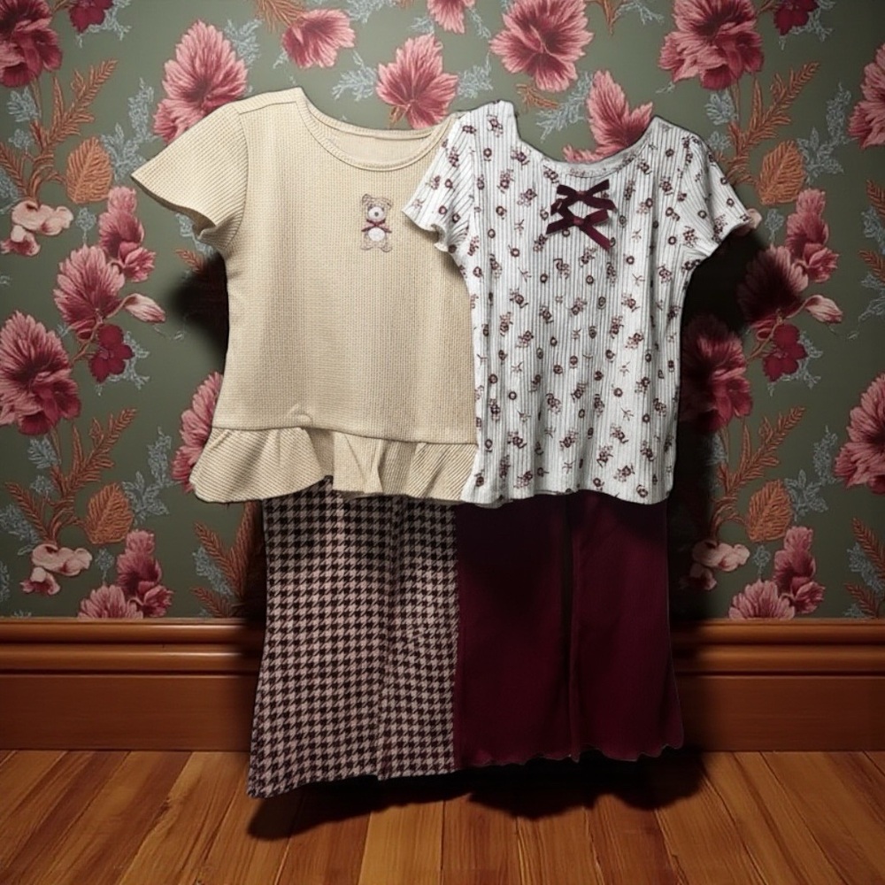 Nicole Miller Cream and Burgundy Girls' Outfit Set